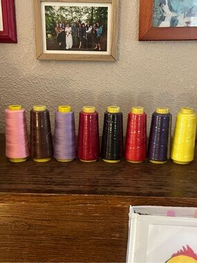 NeSewing Serger Thread Cones - Pink, Brown, Lavender, Red, Black, Purple, Yellow